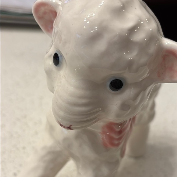 Vintage Ceramic Lamb Planter Pink Bow, Mid Century, Nursery Baby Decor - Picture 2 of 8